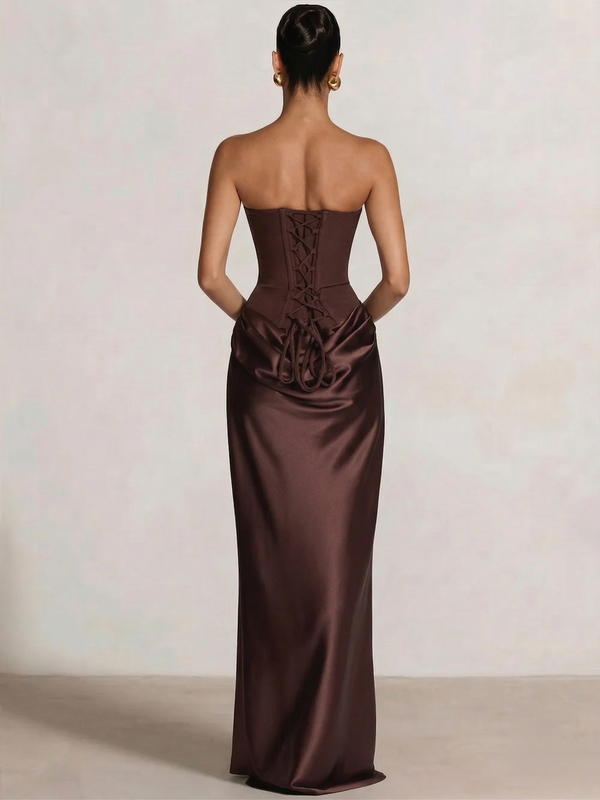 Sheath Column Long Prom Corset Ruched Dress Floor-Length Long Satin Evening Dress With Scarf