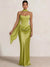 Sheath Column Wedding Guest Dresses Long Prom Corset Ruched Dress Floor-Length Long Satin Evening Dress With Detachable Scarf