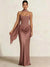 Sheath Column Wedding Guest Dresses Long Prom Corset Ruched Dress Floor-Length Long Satin Evening Dress With Scarf