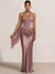 Sheath Column Wedding Guest Dresses Long Prom Corset Ruched Dress Floor-Length Long Satin Evening Dress With Detachable Scarf