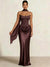 Sheath Column Wedding Guest Dresses Long Prom Corset Ruched Dress Floor-Length Long Satin Evening Dress With Scarf
