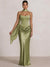 Sheath Column Wedding Guest Dresses Long Prom Corset Ruched Dress Floor-Length Long Satin Evening Dress With Detachable Scarf