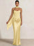 Sheath Column Wedding Guest Dresses Long Prom Corset Ruched Dress Floor-Length Long Satin Evening Dress With Detachable Scarf