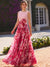 A-Line/Princess Evening Dress Elegant Fuchsia Floor-Length Boat Neck Floral Pleated Dress Formal Wedding Guest Gown