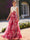 A-Line/Princess Evening Dress Elegant Fuchsia Floor-Length Boat Neck Floral Pleated Dress Formal Wedding Guest Gown