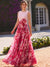 A-Line/Princess Evening Dress Elegant Fuchsia Floor-Length Boat Neck Floral Pleated Dress Formal Wedding Guest Gown