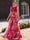 A-Line/Princess Evening Dress Elegant Fuchsia Floor-Length Boat Neck Floral Pleated Dress Formal Wedding Guest Gown