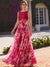 A-Line/Princess Evening Dress Elegant Fuchsia Floor-Length Boat Neck Floral Pleated Dress Formal Wedding Guest Gown