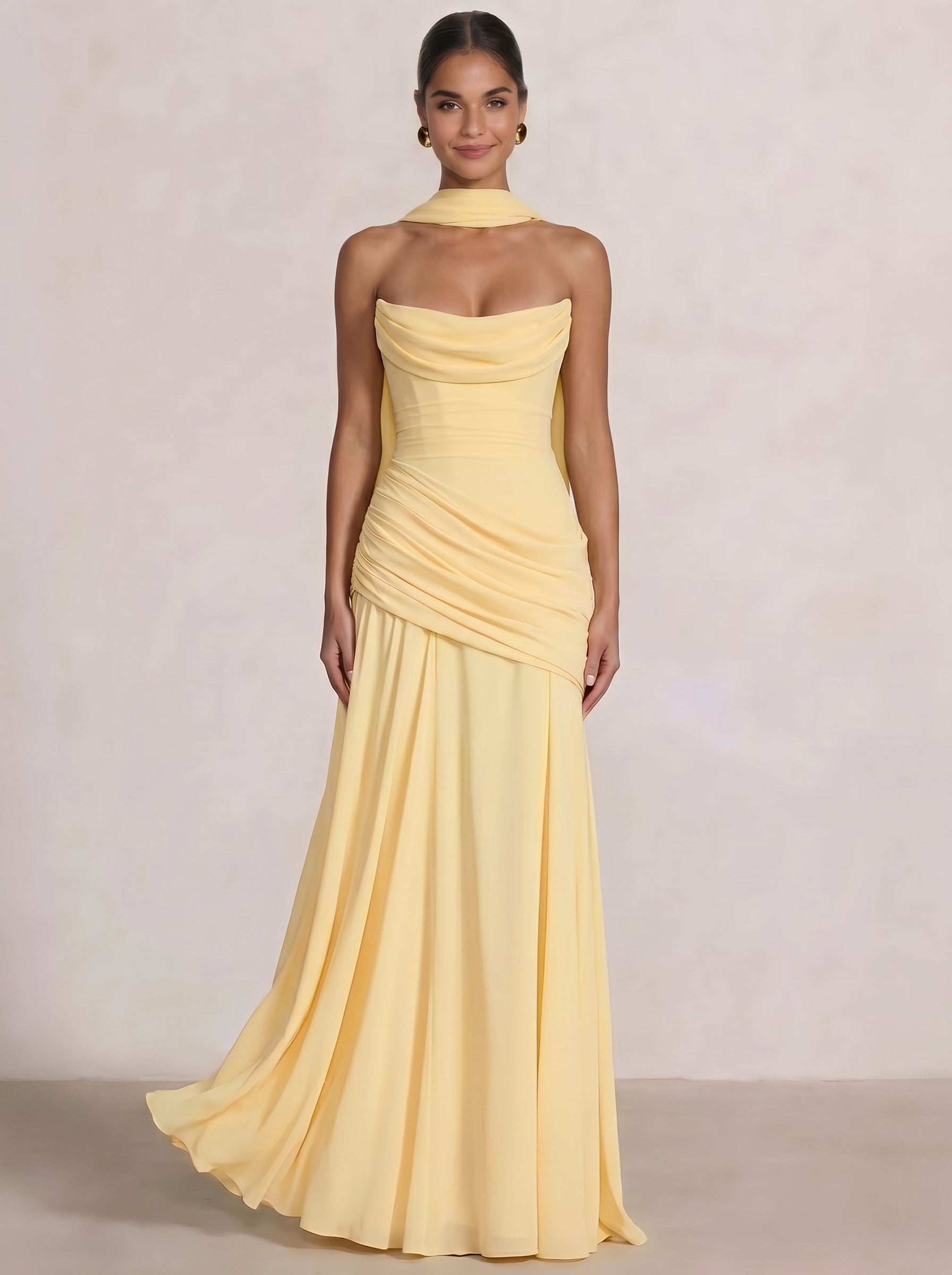 strapless dress wedding guest Nafori Yellow A Line/Princesses Prom Dresses Ruched Chiffon Strapless Floor-Length Formal Dress Wedding Guest 2026