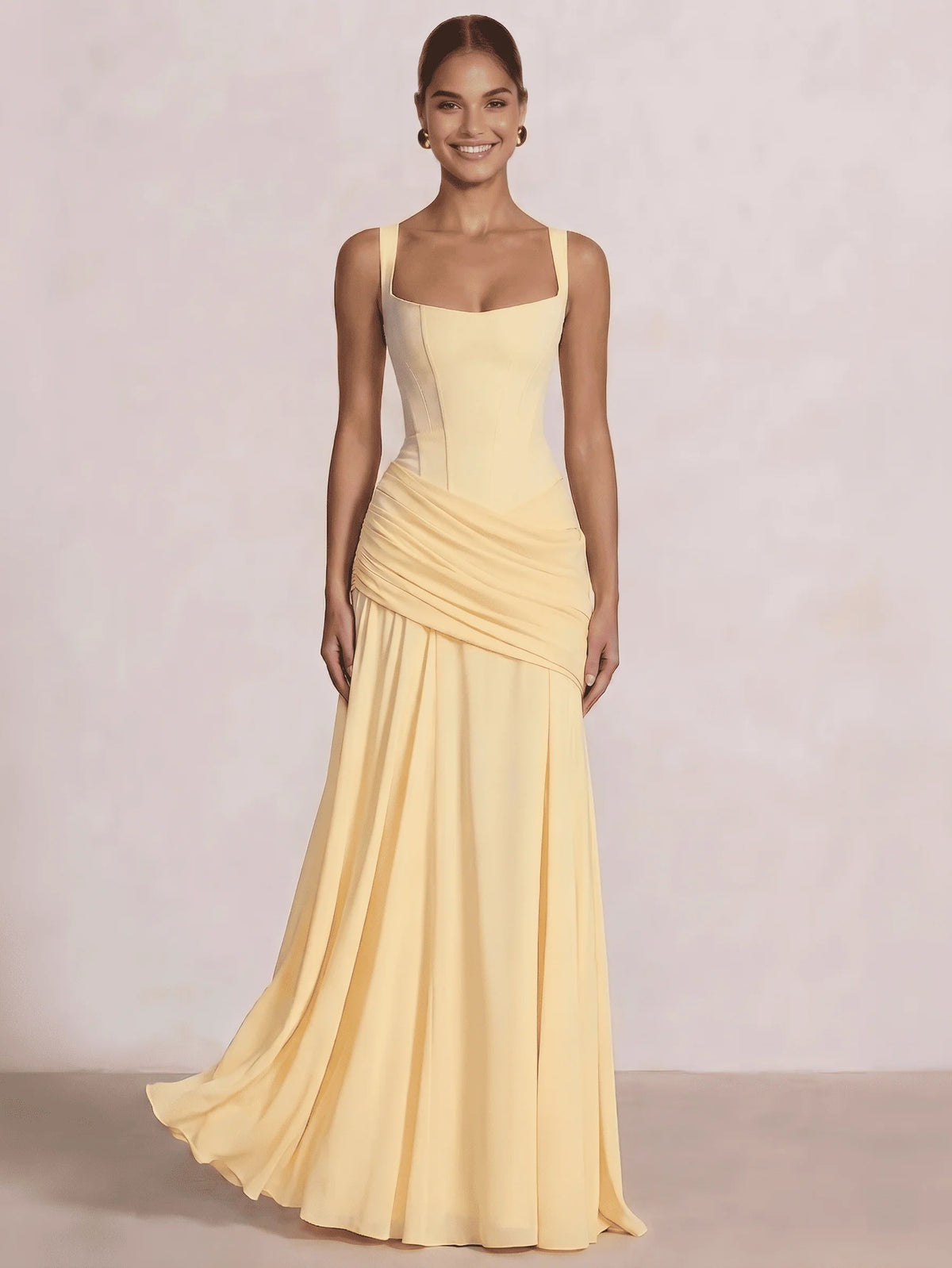 Nafori Yellow A Line/Princesses Wedding Guest Dress Corset Chiffon Strapless Wedding Floor-Length Formal Dress 2026