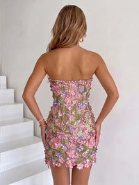 Sheath Strapless Homecoming Dresses Embroidery Floral Mini Party Dress with Flower