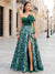 A-Line/Princess Evening Dresses Jacquard Sleeveless Floor-Length Strapless With Bowknot Split Side Wedding Guest