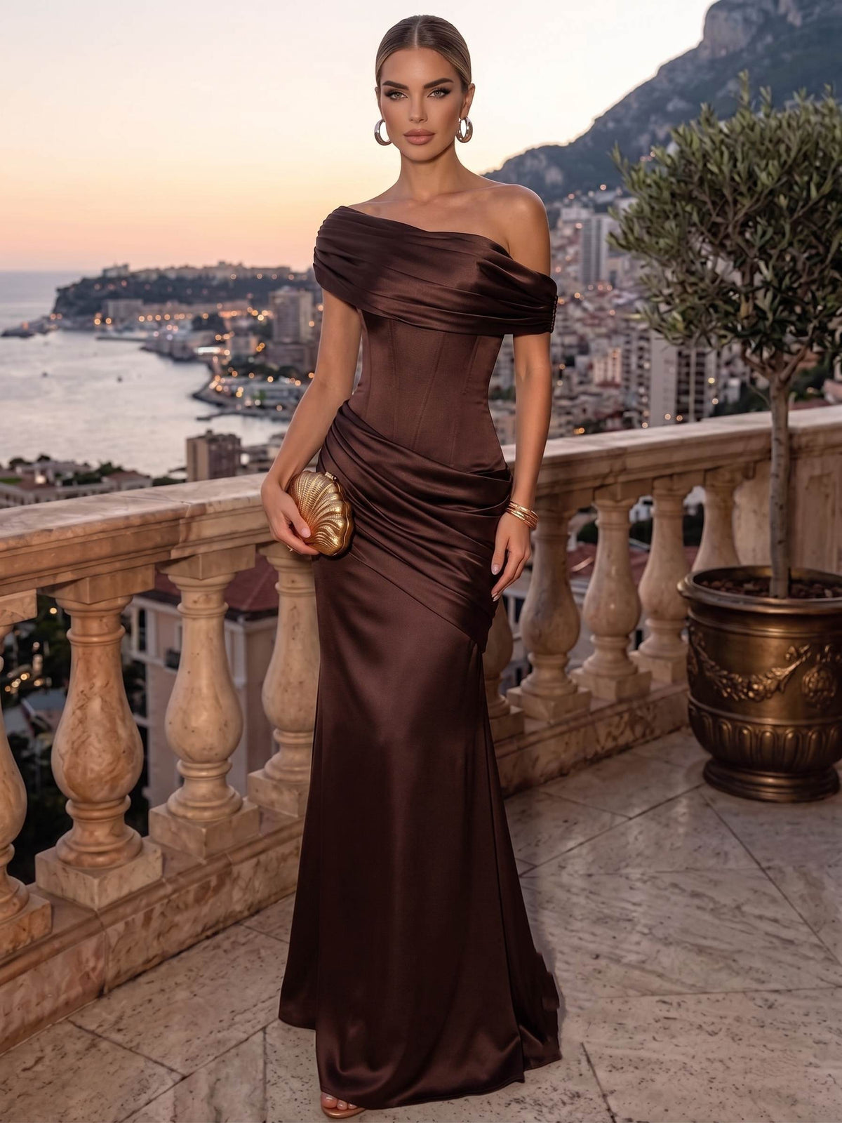 Sheath/Column Evening Dresses Ruched Satin Detachable Strapless Floor-Length Formal Dress Wedding Guest