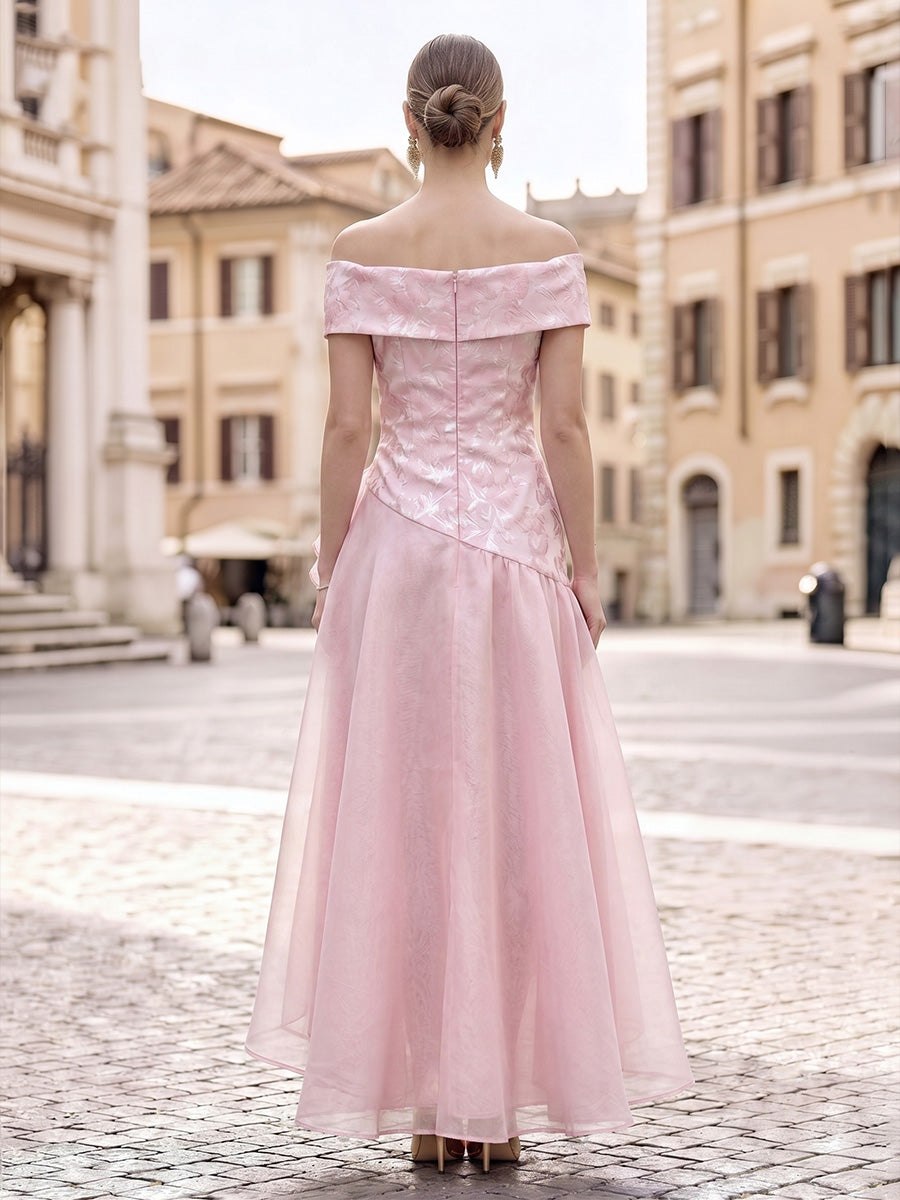 A-Line/Princess Cocktail Dresses Jacquard Chiffon Off-The-Shoulder Sleeveless Asymmetrical Zipper Ruffles Ruched Wedding Guest