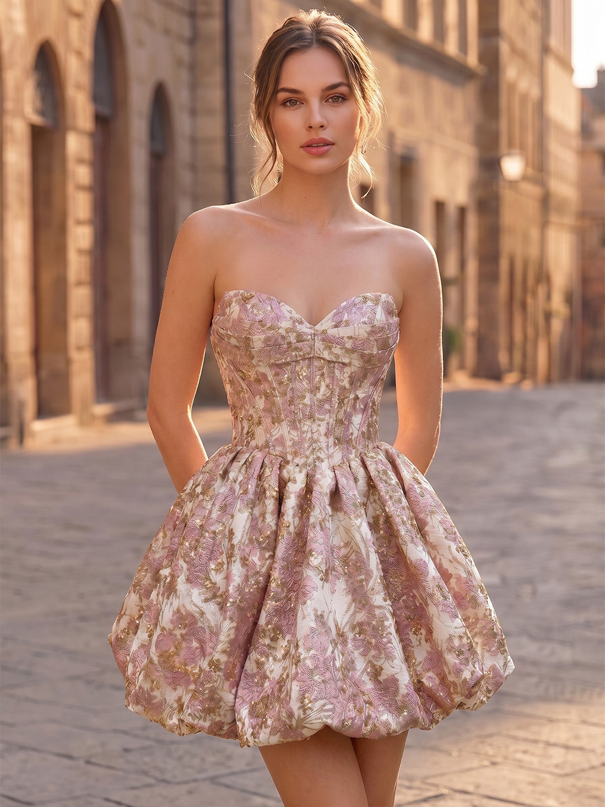 A-Line/Princess Homecoming Dresses Floral Jacquard Beaded Strapless Sweetheart Sleeveless Short Boning Zipper Summer