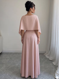 A Line Evening Gown Elegant Floor-Length Boat Neck Stretch Crepe Mother Of The Bride Dress With Cape