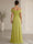 Trumpet/Mermaid Evening Gown Elegant Off The Shoulder Floral Chiffon Formal Dresses Olive Green Ruched Maxi Dresses