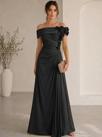 Trumpet/Mermaid Evening Gown Elegant Off The Shoulder Floral Chiffon Formal Dresses Olive Green Ruched Maxi Dresses