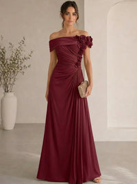Trumpet/Mermaid Evening Gown Elegant Off The Shoulder Floral Chiffon Formal Dresses Olive Green Ruched Maxi Dresses