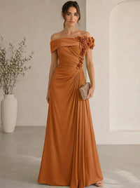 Trumpet/Mermaid Evening Gown Elegant Off The Shoulder Floral Chiffon Formal Dresses Olive Green Ruched Maxi Dresses