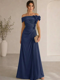 Trumpet/Mermaid Evening Gown Elegant Off The Shoulder Floral Chiffon Formal Dresses Olive Green Ruched Maxi Dresses