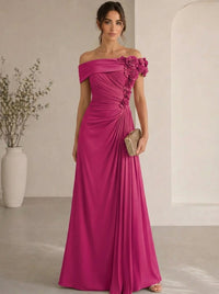 Trumpet/Mermaid Evening Gown Elegant Off The Shoulder Floral Chiffon Formal Dresses Olive Green Ruched Maxi Dresses