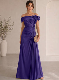 Trumpet/Mermaid Evening Gown Elegant Off The Shoulder Floral Chiffon Formal Dresses Olive Green Ruched Maxi Dresses