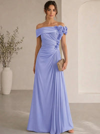 Trumpet/Mermaid Evening Gown Elegant Off The Shoulder Floral Chiffon Formal Dresses Olive Green Ruched Maxi Dresses