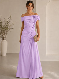 Trumpet/Mermaid Evening Gown Elegant Off The Shoulder Floral Chiffon Formal Dresses Olive Green Ruched Maxi Dresses
