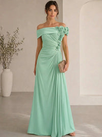 Trumpet/Mermaid Evening Gown Elegant Off The Shoulder Floral Chiffon Formal Dresses Olive Green Ruched Maxi Dresses