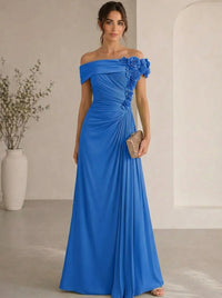 Trumpet/Mermaid Evening Gown Elegant Off The Shoulder Floral Chiffon Formal Dresses Olive Green Ruched Maxi Dresses