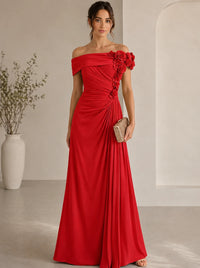 Trumpet/Mermaid Evening Gown Elegant Off The Shoulder Floral Chiffon Formal Dresses Olive Green Ruched Maxi Dresses
