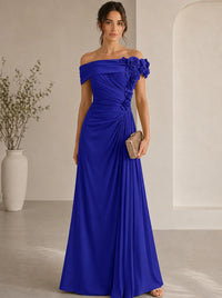 Trumpet/Mermaid Evening Gown Elegant Off The Shoulder Floral Chiffon Formal Dresses Olive Green Ruched Maxi Dresses
