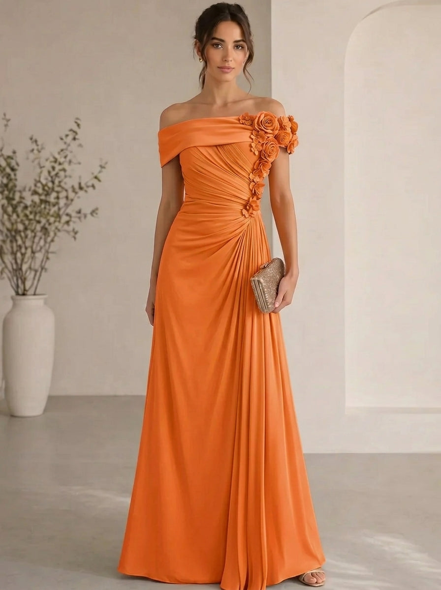 Nafori Regency Trumpet/Mermaid Evening Gown Elegant Off The Shoulder Floral Chiffon Formal Dresses Olive Green Ruched Maxi Dresses 2026