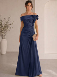 Trumpet/Mermaid Evening Gown Elegant Off The Shoulder Floral Chiffon Formal Dresses Olive Green Ruched Maxi Dresses