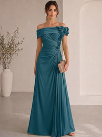 Trumpet/Mermaid Evening Gown Elegant Off The Shoulder Floral Chiffon Formal Dresses Olive Green Ruched Maxi Dresses