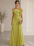 Trumpet/Mermaid Evening Gown Elegant Off The Shoulder Floral Chiffon Formal Dresses Olive Green Ruched Maxi Dresses