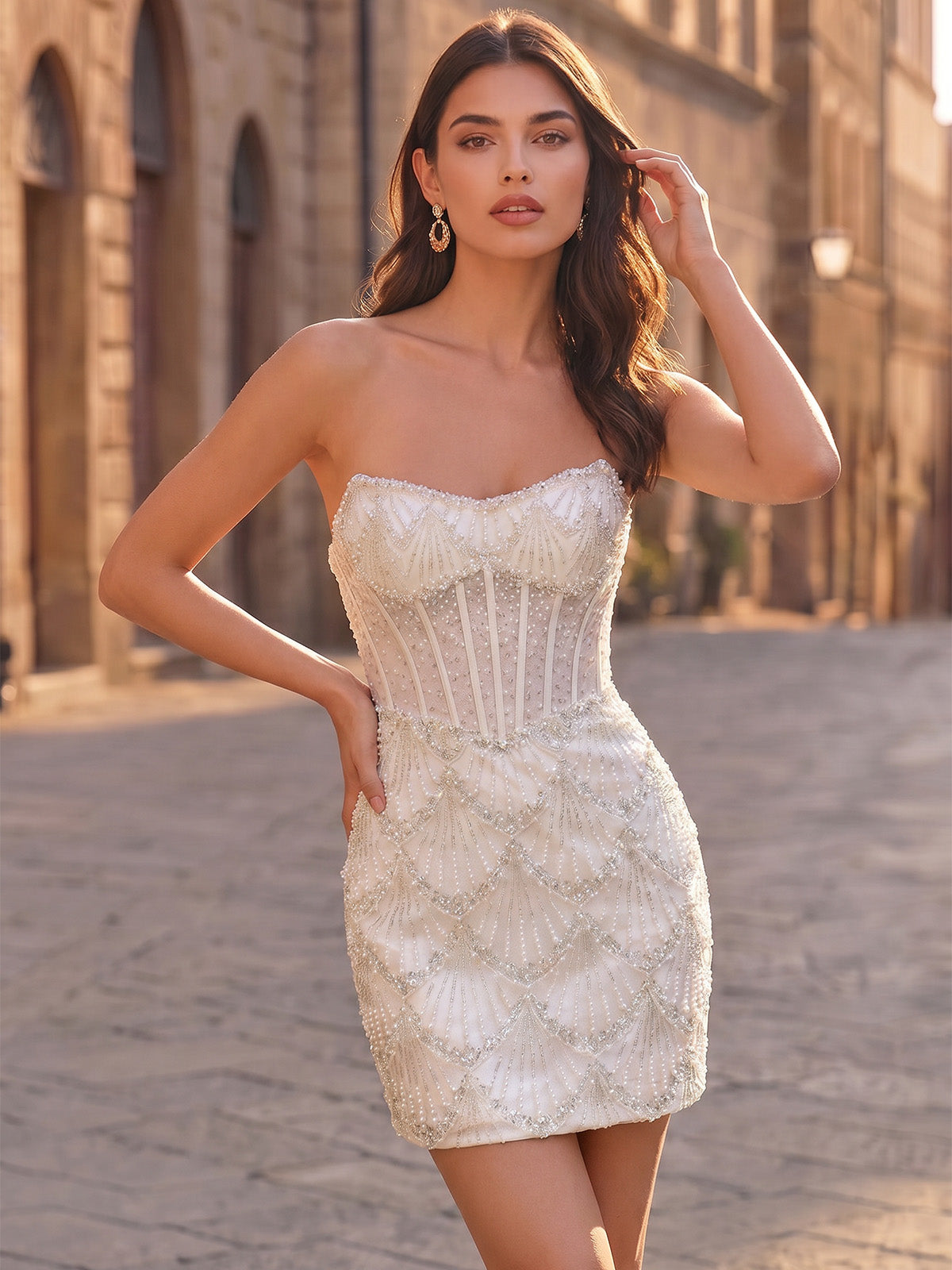 Sheath/Column Homecoming Dresses Beads Sequins Strapless Sleeveless Short Boning Zipper Party Dresses