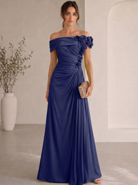 Trumpet/Mermaid Evening Gown Elegant Off The Shoulder Floral Chiffon Formal Dresses Olive Green Ruched Maxi Dresses
