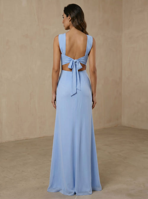 Sheath Formal Dresses Chiffon Halter Neck Sleeves Floor-length With Ruched Maxi Chiffon Wedding Guest Dress