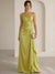 Sheath Formal Dress One Shoulder Floor Lenght Chiffon Sleeveless Ruched Wedding Guest Dress Ruffles
