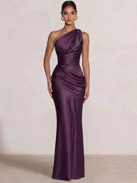 Mermaid Formal Dresses One Shoulder Olive Green Slevees Floor-Length Wedding Guest Dresses Ruched Maxi Dresses