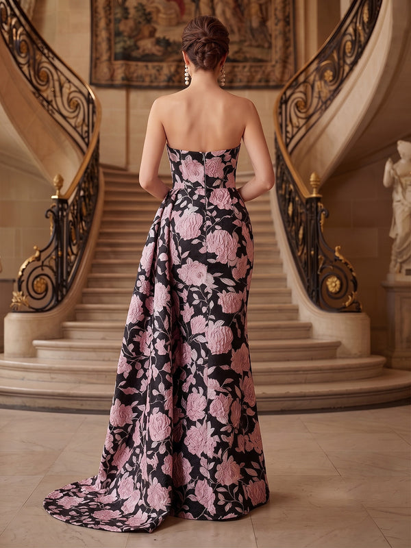Sheath/Column Evening Dresses ElegantJacquard Strapless Floor-Length Formal Dress With Side Drape