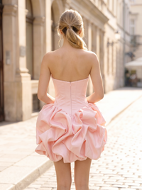 A-Line/Princess Homecoming Dresses Satin Basque Waist Ruched SweetHeart Neck Sleeveless Short Mini Dresses