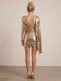 Mermaid Sequins Homecoming Dress Cape Sleeves Ruched Mini Party Dresses Formal