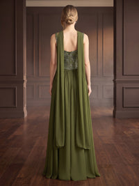 A-Line/Princess Evening Dresses Elegant Embroidery Chiffon Sweetheart Sleeveless Floor-Length Pleated With Scarf Formal Dresses Zipper