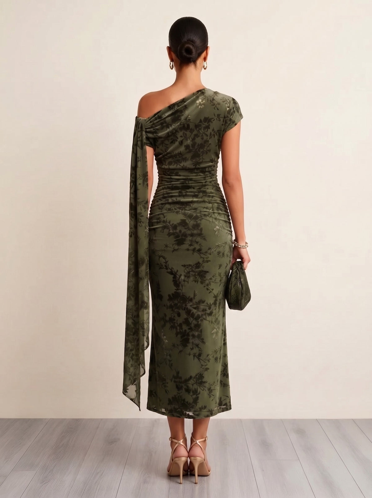 Mermaid Velvet Cocktail Dress Ankle Length  Flocked Tulle One Shoulder Short Sleeve Fall Wedding Guest Dress