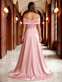 Sheath/Column Evening Dresses Elegant Formal Dresses Sequin Embroidery Floor-Length Off-The-Shoulder Ruffles Sleeveless With Overskirt Beads Wedding Guest