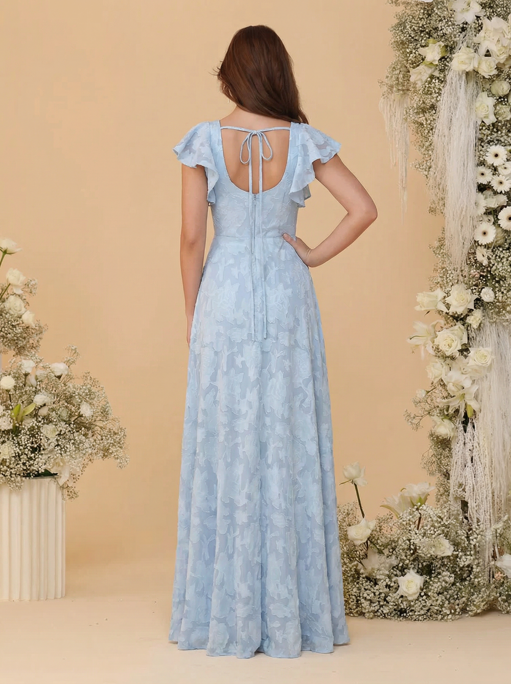 A-Line/Princess Chiffon Bridesmaid Dresses For Wedding Square Neck Short Sleeves Floor-Length With Side Slit