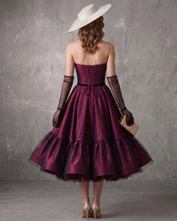 A Line Cocktail Dress Satin Vintage Dress Formal Wedding Blue Ball Gown Strapless Halloween Dress